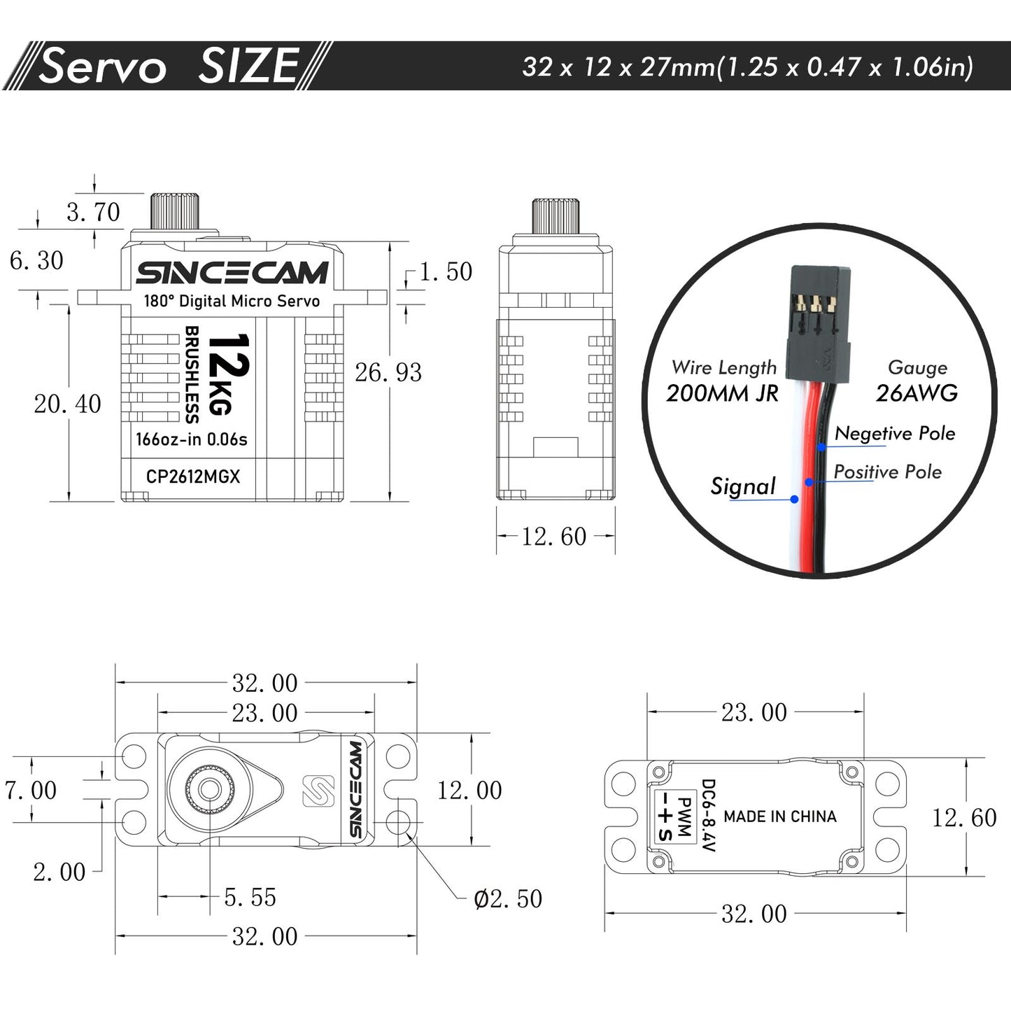 Sincecam 12kg Brush less Micro Servo IP66 Wasserdicht Digital Servos Alle Metall getriebe Aluminium gehäuse Geeignet 1/18 1/24 RC Raupen-Upgrade-Teile (Lila)