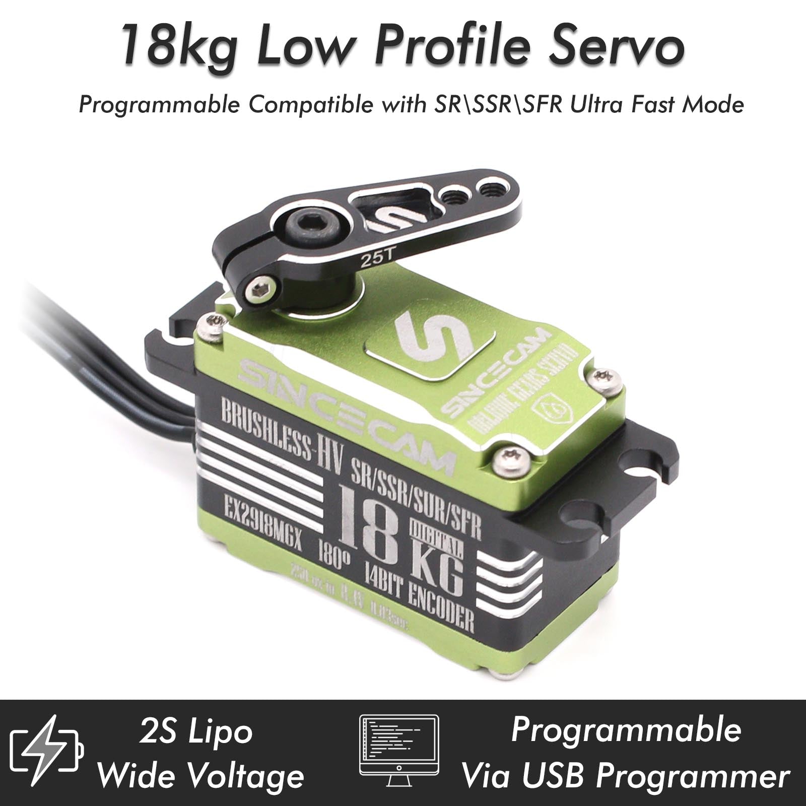 Sincecam 18kg Low Profile High Speed 0.03Sec Brushless Servos (Green)