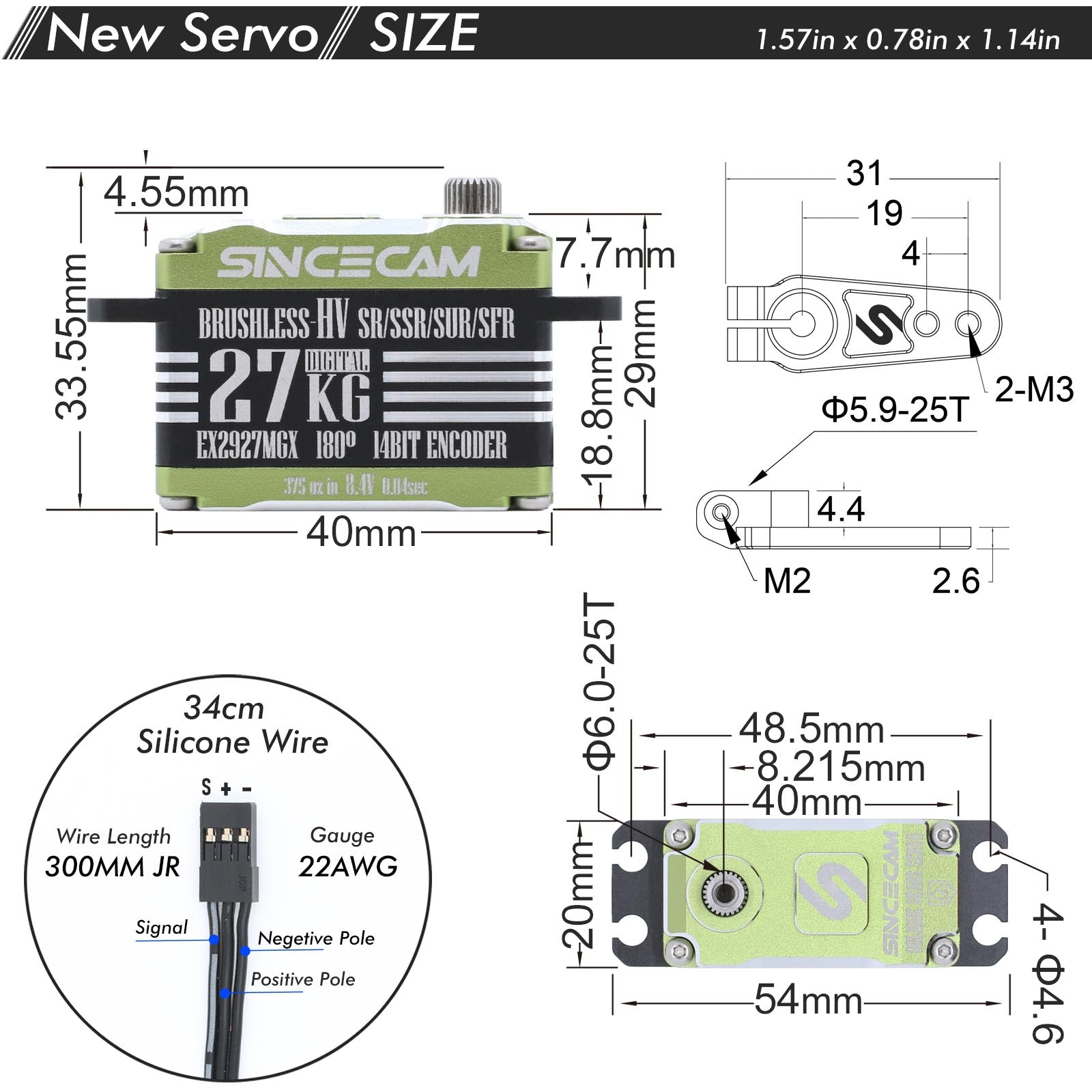 Sincecam 27kg 薄型防水高速 0.04 秒サーボ 8.4V ブラシレスサーボモーター メタルオブリークギアステアリングサーボ  全アルミケース Rc サーボ 1/10 1/12 Rc スピードカー レーシングカー用 (グリーン)