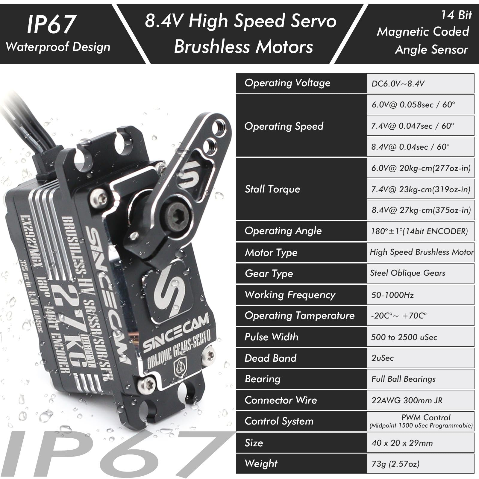 Sincecam 27kg High Speed Low Profile Waterproof Brushless Steering Ser