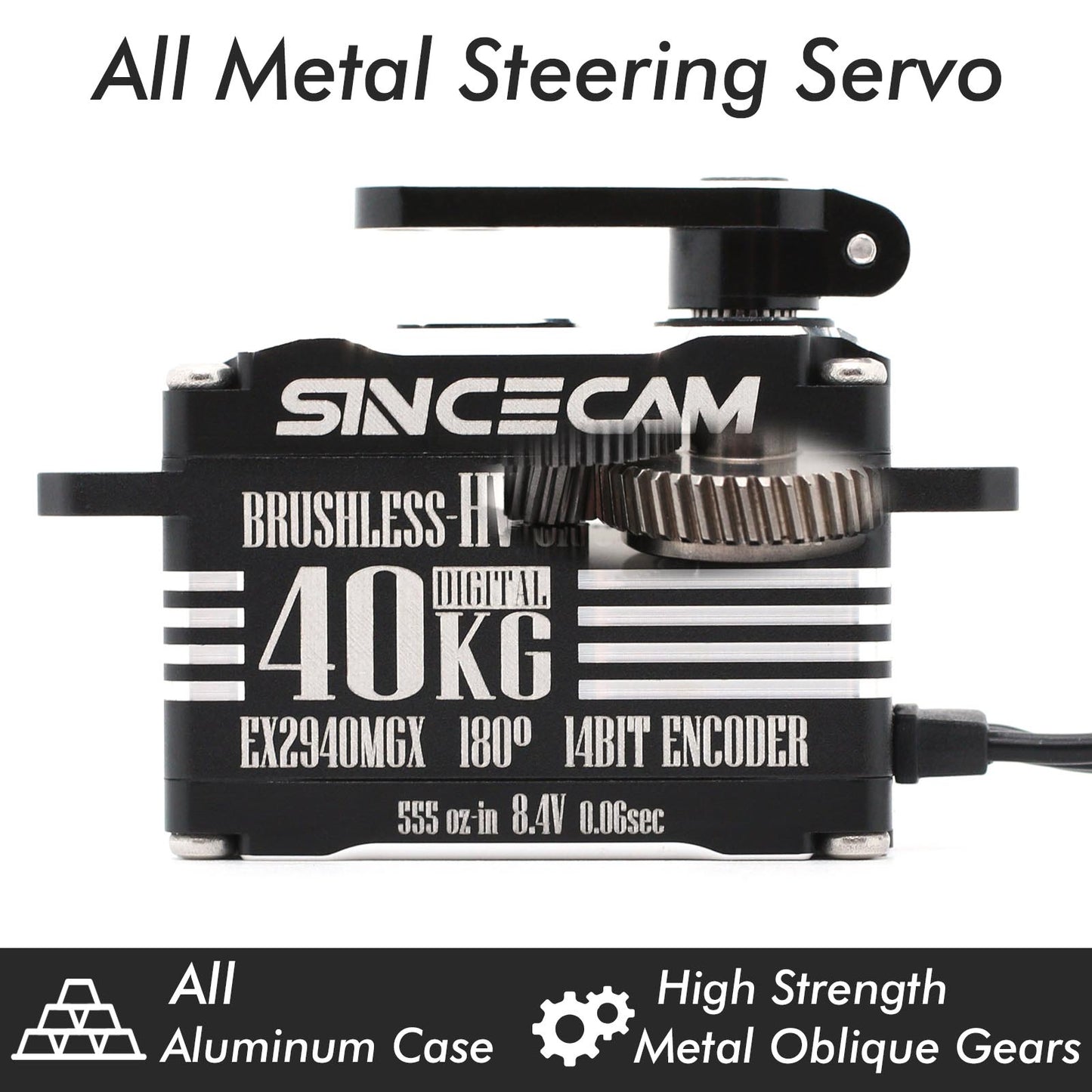 Sincecam 40kg Low Profile 8.4v Waterproof Brushless Steering Servos (Black)